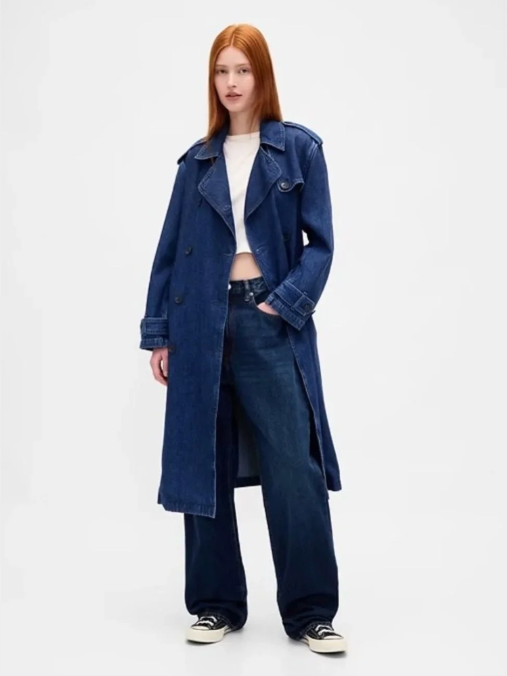 NWT Ultra Soft Denim Trench Coat by Gap XL Dark Indigo Blue